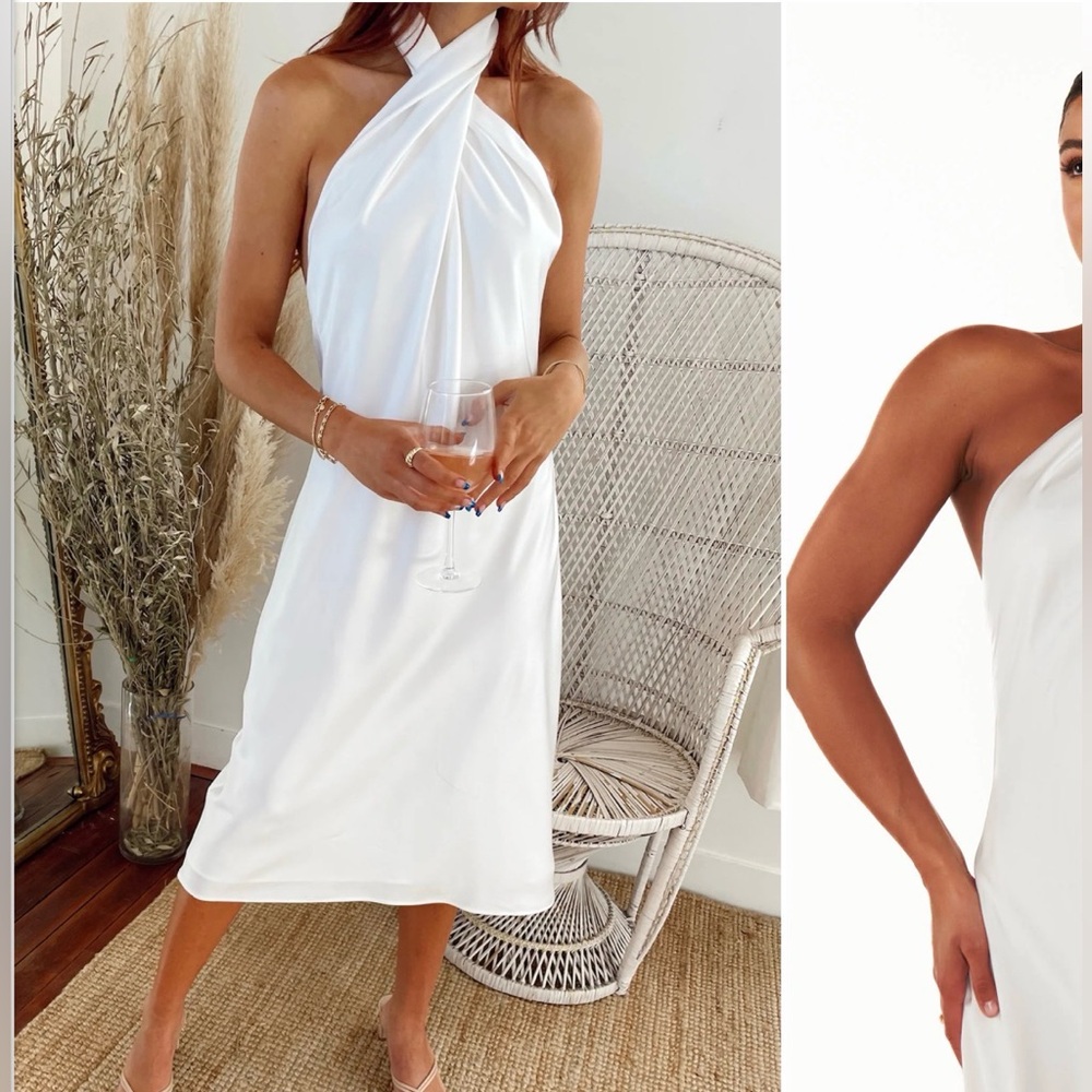 Show Me Your MuMu White Strapless Halter Midi Dress